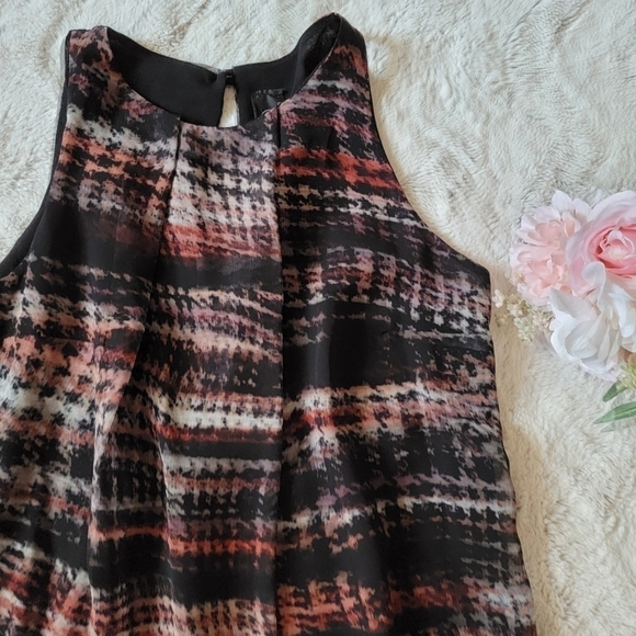 Miss Miss Sleeveless Wavy Plaid Floral Print Hem Crew Neck Dress Size M - Picture 5 of 16